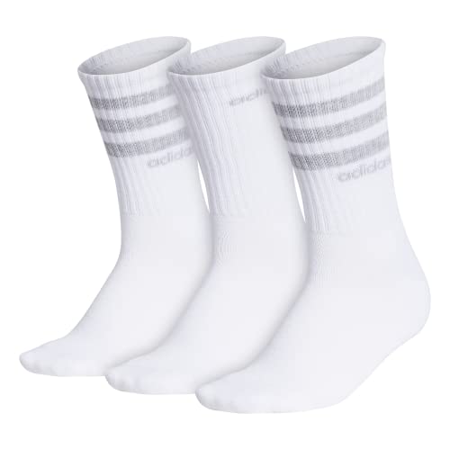 adidas Women’s 3-Stripe Crew Socks (3-Pair), White/Cool Light Heather/Clear Onix Grey, Medium