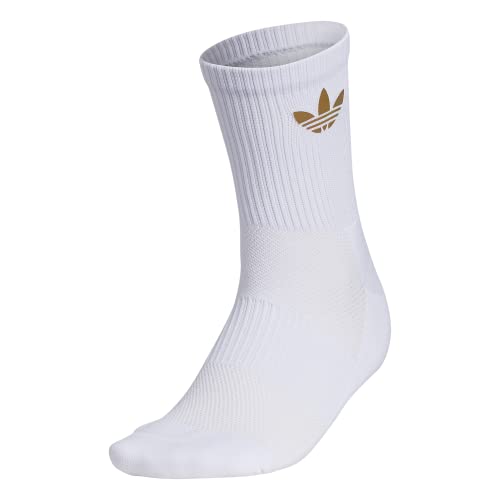 adidas Originals Women’s Color Logo Mid-Crew Socks (1-Pair), White/Gold Reflective, Medium