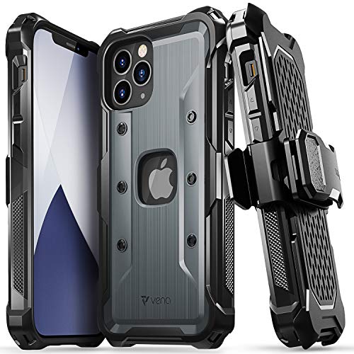 Vena vArmor Rugged Case Compatible with Apple iPhone 12 / iPhone 12 Pro (6.1″-inch), (Military Grade Drop Protection) Heavy Duty Holster Belt Clip Cover with Kickstand – Space Gray