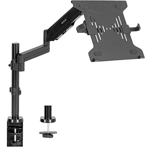 VIVO Universal Adjustable 10 to 15.6 inch Laptop Holder Desk Mount, Single Pneumatic Arm VESA Notebook Stand with C-clamp and Grommet Options, Black, STAND-V101L
