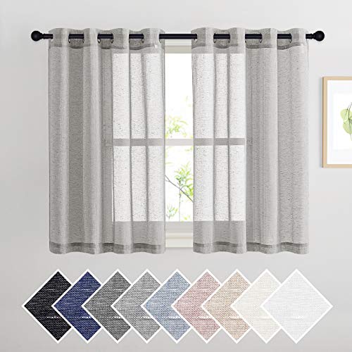 NICETOWN Flax Sheer Linen Curtains Privacy Protection for Bedroom, Retro Style Semitransparent Textured Sheer Curtain Drapes Light Filter with Grommet Top, Grey, W52 x L45, Sold as 2 PCs