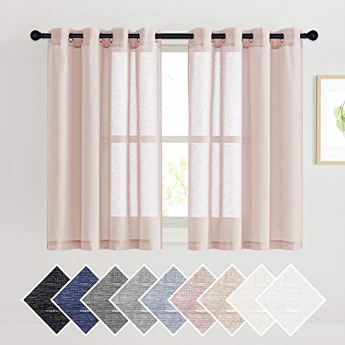 NICETOWN Semi Sheer Rich Linen Curtains Flax Texture, Grommet Vertical Thick Enough to Keep Privacy Sheer Window Treatment for Girl’s/Princess Bedroom, W52 x L45, 1 Pair, Dusty Blush