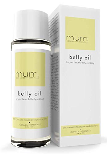 Mum. Motherhood Essentials® Organic Belly Oil (3.42 oz), Maternity Stretch Mark Oil, Prevent, Heal, & Remove Stretch Marks & Scars, Safe For Pregnancy, Dermatologist Recommended, Maternity Essential