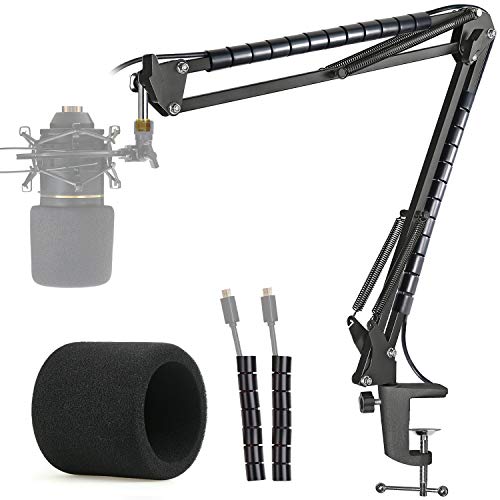 MXL 770 990 Microphone Stand with Pop Filter – Mic Suspension Boom Arm Stand with Windscreen, Cable Sleeve Compatible with MXL 770 990 Mics by YOUSHARES