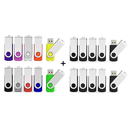 10 Pack of Colorful 8GB USB 2.0 Flash Drives and 10 Pack of Black 8GB USB 2.0 Flash Drives – 20 Pack by Aiibe