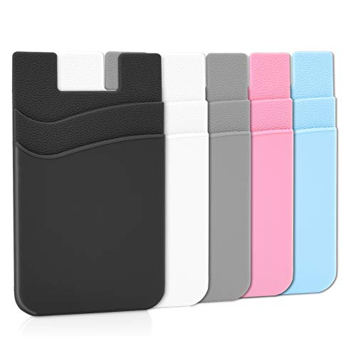 Senose Phone Wallet, Card Holder for Back of Phone Stick on Phone Cases Great Storage Compatible for iPhone/Android/Samsung Galaxy Pack of 5