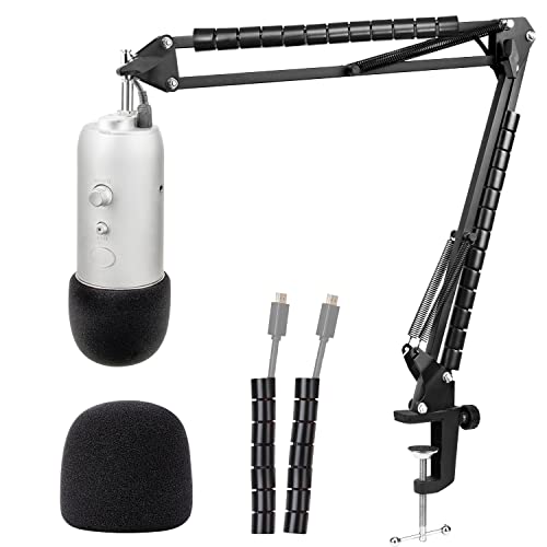Blue Yeti Mic Stand with Foam Cover Windscreen – Microphone Boom Arm Stand with Pop Filter Compatible with Blue Yeti, Blue Yeti Pro Mic by YOUSHARES