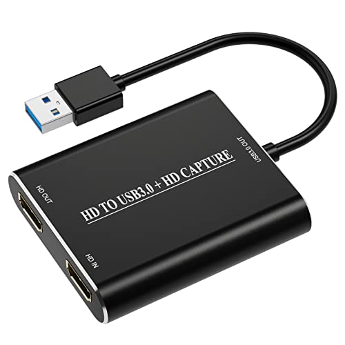 HDMI Video Capture Card,HDMI to USB 3.0 Device,Full HD 1080P 60fps Live Game Capture Recording Box With HDMI Loop-out Support Windows 7/8/10 Linux Twitch for PS3/4 Switch Xbox Streaming and Recording