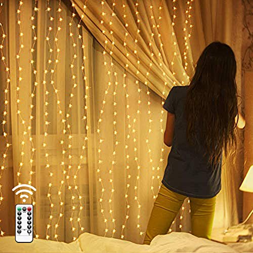 MESHA LED Fairy String Lights, Warm White 300 LED, 9.8×9.8 Feet, Hanging Light for Bedroom Wall, Home Decor Lighting, Lighted Bed Room Curtain, Party Wedding Christmas Decorations Backdrop