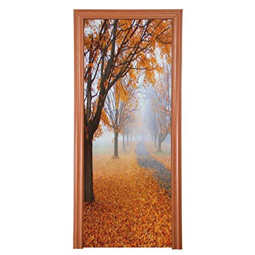 Qilmy Nature Landscape Fall Door Cover Washable High Elastic Fabric Waterproof Front Festive Door Cover for Home, Indoor Outdoor Party Decoration,36 x 98 Inch