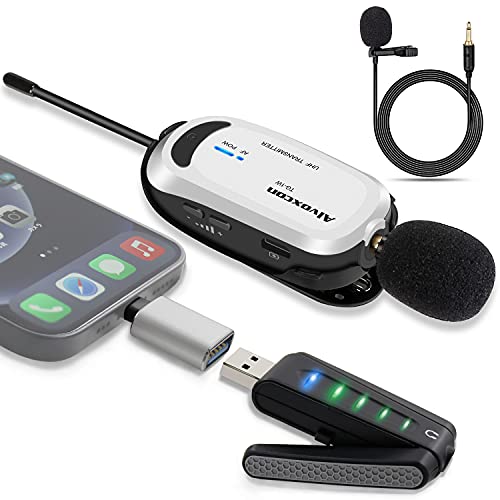 Alvoxcon Wireless lavalier Microphone for iPhone & Computer USB Lapel Mic System for Android, PC, Laptop, Speaker, Podcasting, Vlog, YouTube, Conference, Vocal Recording, Gaming (with Monitor Jack)