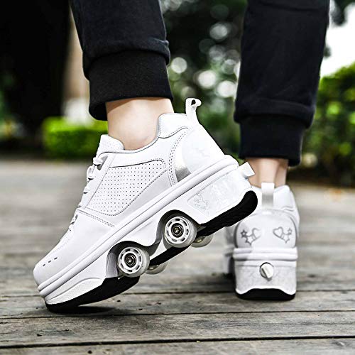 Double-Row Deform Wheel Automatic Walking Shoes Invisible Deformation Roller Skate 2 in 1 Removable Pulley Skates Skating Parkour (Low Waist Silver, US 5) | The Storepaperoomates Retail Market - Fast Affordable Shopping