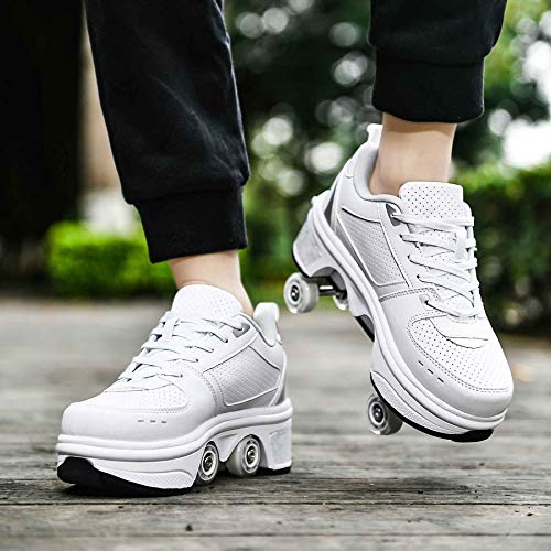 Double-Row Deform Wheel Automatic Walking Shoes Invisible Deformation Roller Skate 2 in 1 Removable Pulley Skates Skating Parkour (Low Waist Silver, US 5) | The Storepaperoomates Retail Market - Fast Affordable Shopping