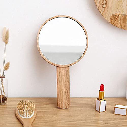 Teepro Handheld Mirror with Handle, Hand Held HD Mirror Wooden Frame, Salon Hairdresser Plain Mirror Retro Style, Cosmetic Salon Makeup Hand Mirror for Professional Barbers,B