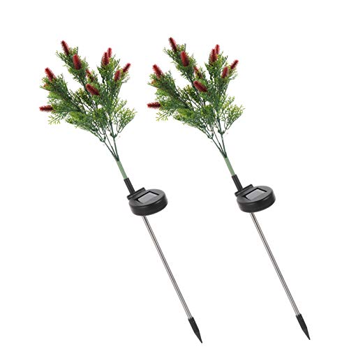 Uonlytech 2pcs Xmas Garden Lawn Light Solar Powered Christmas Tree Stake Light Simulation Berries Pine Collection Pathway Light Ornament for Home Garden Lawn Red