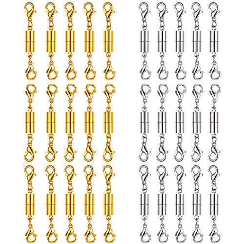 30 Piece Gold and Silver Necklace Clasps Magnetic Jewelry Locking Clasps and Closures Bracelet Lobster Clasp Connector for DIY Necklace Bracelet Jewelry Crafts Making Supplies