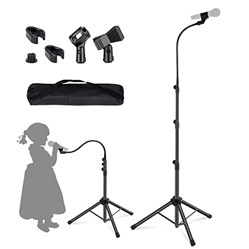 Microphone Stand Boom Mic Stand-Kangziliang Mike Stand Gooseneck Microphone Stand Tripod Adjustable Height 3′- 6′ with Mic Clips and 3/8″ – 5/8″ Adapter Microphone Stand for Singing,Most Mics