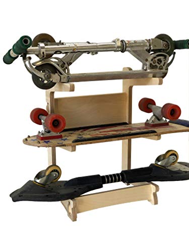 Premium Freestanding Skateboard Rack | Storage for: Snowboards, Skis, Skateboards, Scooters, Ripsticks, and More (3 Level)