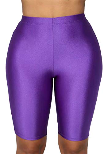 YMING Ladies Yoga High Waist Biker Shorts Active Workout Shorts Fitness Sports Yoga Shorts for Gym Purple 2XL