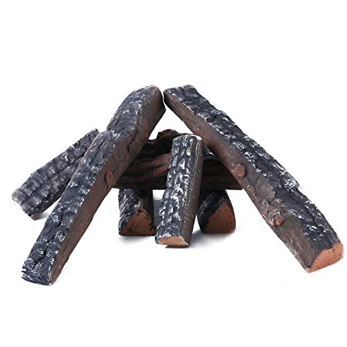 Gas Fireplace Logs Set of Ceramic Wood Logs. Use in Indoor, Gas Inserts, Vented, Electric, or Outdoor Fireplaces & Fire Pits. Realistic Clean Burning Accessories 8PCS