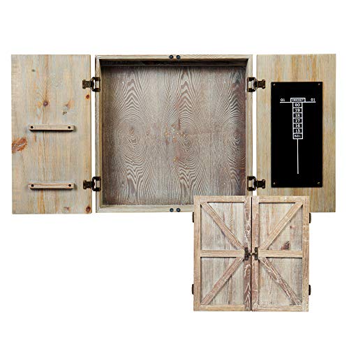 American Legend Barnwood Dartboard Cabinet with Wheat Finished Barn Style Doors – Dartboard Not Included