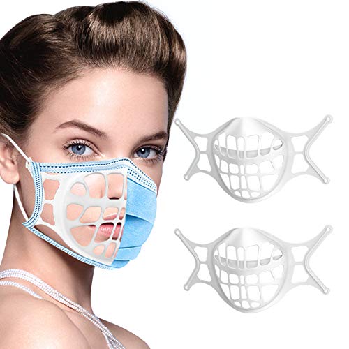 3D Mask Bracket -Silicone Face Mask Bracket-3D Mask Bracket Inner Support Frame for More Breathing Space,Keep Fabric off Mouth,Cool Lipstick Protection Stand,Reusable&Washable (2PCS WHITE)