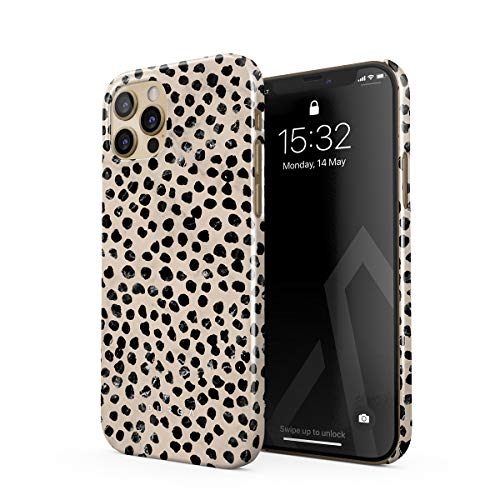 BURGA Phone Case Compatible with iPhone 12 PRO MAX – Black Polks Dots Pattern Nude Almond Latte Fashion Cute for Girls Thin Design Durable Hard Shell Plastic Protective Case
