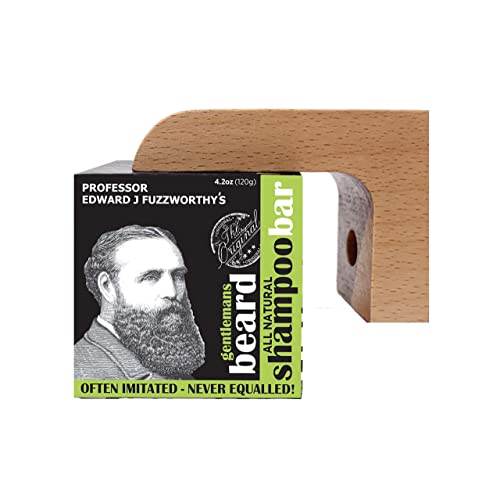 Professor Fuzzworthy’s ACV Beard Shampoo Bar & Magnetic Soap Holder Men’s Grooming Gift Kit | 100% Natural Beard Wash with Organic Ingredients- Eco Friendly Wooden Soap Dish for Shower & Bath