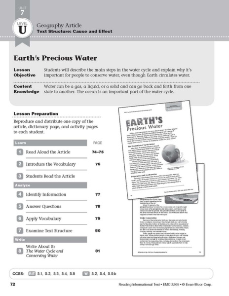 Level U: Earth’s Precious Water (Reading Informational Text)