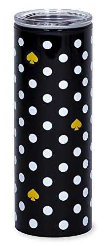 Kate Spade New York 16 Ounce Insulated Travel Mug with Lid, Black Double Wall Thermal Tumbler for Coffee/Tea, Polka Dots
