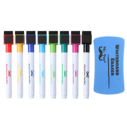 Mr. Pen- Magnetic Dry Erase Markers, 8 Pack with 1 Dry Erase Eraser, Dry Erase Markers Magnetic, Dry Erase Markers with Magnet, Dry Erase Magnetic Markers, Dry Erase Pens Fine Tip, Fine Tip Dry Erase