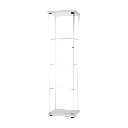 Huimei2Y Glass Display Cabinet 4 Shelves with Door, Floor Standing Curio Bookshelf for Living Room Bedroom Office, 64” x 17”x 14.5”,White