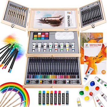 POPYOLA Art Supplies, 84 Piece Art Set with 3 Drawing Pads, Deluxe Art Kits Crafts Drawing Painting Kit in Portable Wooden Case, Creative Gift Box for Kids Teens Beginners and Adults | The Storepaperoomates Retail Market - Fast Affordable Shopping