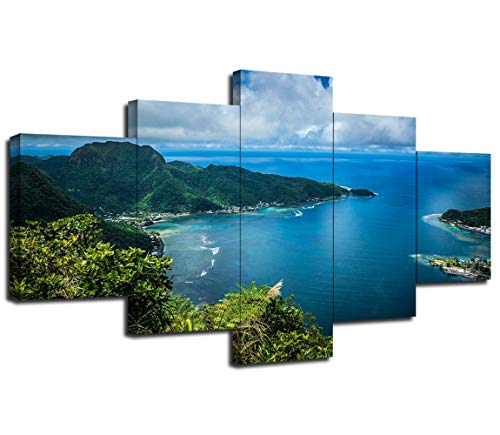American Samoa Art Wall Decor Pago Pago Port Samoa Wall Art National Park Landscape Picture Canvas Print Poster Picture Framed Home Living Room Decoration 5 Piece Ready to Hang(60”Wx32”H)