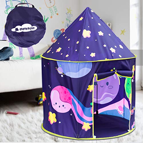 CLOVERCAT Kids Space Themed Play Tent – Indoor Outdoor Playhouse for Boys and Girls -Children’s Pop Up Teepee – Rocket Ship Clubhouse