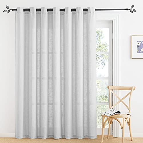 RYB HOME Patio Door Curtains – Linen Semi Sheer Curtain Panels Extra Wide Privacy Drapes Window Decor for Living Room Bedroom Kids Nursery, W 100 inch x L 84 inch, Dove Grey, 1 Pc