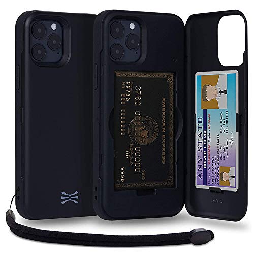 TORU CX PRO Case for iPhone 12/12 Pro, with Card Holder | Slim Protective Shockproof Cover with Hidden Credit Cards Wallet Flip Slot Compartment Kickstand | Include Mirror and Wrist Strap – Black