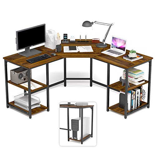 Elephance Large L-Shaped Computer Desk with Shelves, Corner Desk, Home Office Writing Workstation, Gaming Desk PC Latop Table with Storage