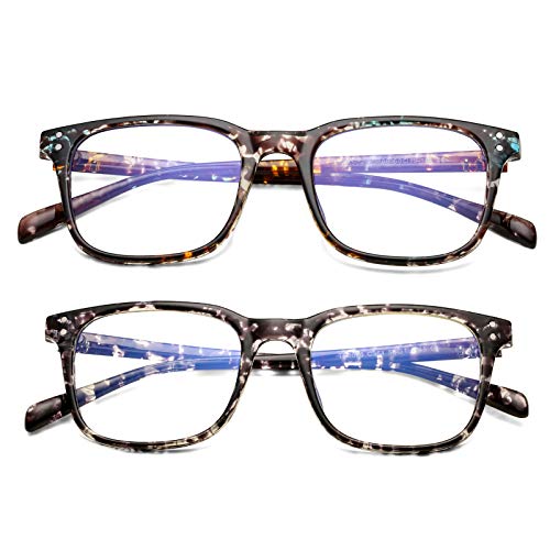AZorb Blue Light Blocking Glasses 2 Pack Clear Lens Square Frame Anti Blue Ray Computer Game Glasses (Marble+Floral)