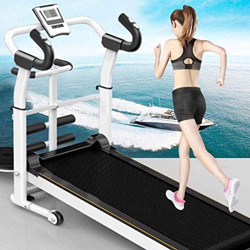 Folding Treadmill Mechanical Manual Running Machine 18” Wide Tread Belt w/Incline LCD Display Easy Assembly with Heart Rate Sensor Perfect for Home Use
