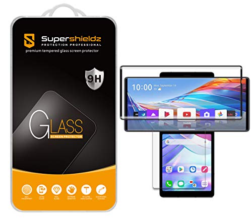 (2 Pack) Supershieldz Designed for LG Wing (2 Glass Main Screen and 2 PET Dual Screen) Tempered Glass Screen Protector, Anti Scratch, Bubble Free (Black)