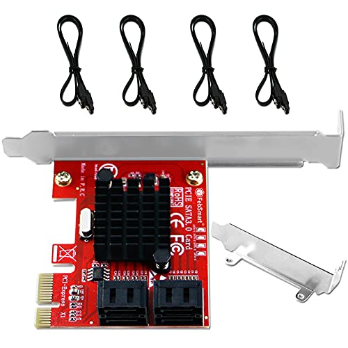 FebSmart PCIE 3.0 to 4-Ports 6Gbps SATA III Expansion Card for Desktop PCs, Plug and Play on Windows OS, MAC OS, Linux System, ASMedia ASM1064 None-Raid PCIE 3.0 SATA III Host Controller (FS-S4-Pro)
