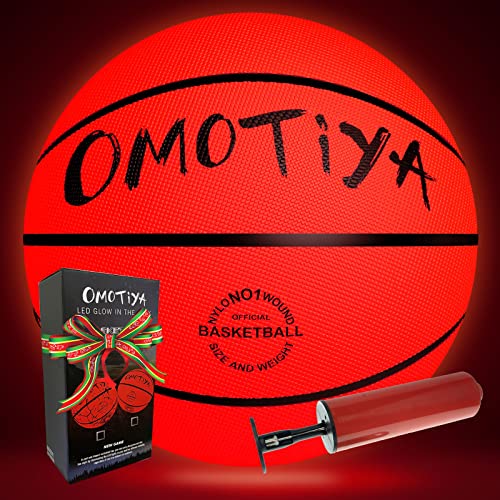OMOTIYA LED Light Up Basketball – Glowing Basketball with Pump Batteries, Glow in The Dark Basketball, Official Size Night Ball for Indoor and Outdoor – Basketball for Teen Boy
