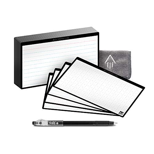 Rocketbook Cloud Cards – Eco-Friendly Reusable Index Note Cards With 1 Pilot FriXion ColorStick Pen & 1 Microfiber Cloth Included – Single Set of 40 (3″ x 5″)
