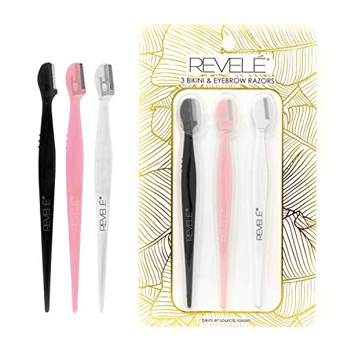 Pack of 3 Revele Precision Eyebrow and Bikini Razors for Painless Hair Removal Facial Shaver Derma-planing Shaving Tool with Precision Cover for Men & Women