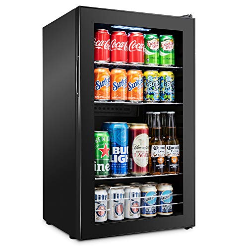 Ivation 126 Can Beverage Refrigerator | Freestanding Ultra Cool Mini Drink Fridge | Beer, Cocktails, Soda, Juice Cooler for Home & Office | Reversible Glass Door & Adjustable Shelving – Black