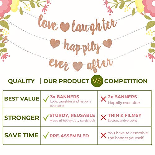 3Pcs Rose Gold Glitter Love Laughter and Happily Ever After Banner – Wedding Shower Decorations – Bridal Shower Decorations – Bachelorette, Bridal & Engagement Party Decorations (Pre-Strung Signs) | The Storepaperoomates Retail Market - Fast Affordable Shopping