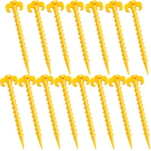WYKOO 15 Pieces Canopy Stakes Plastic Tent Pegs, Heavy Duty Screw Shape Beach Tent Stakes, 7.9 Inch