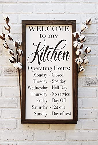 Flowershave357 Welcome to My Kitchen Rustic Framed Wood Sign Farmhouse Kitchen Decor Kitchen Operating Hours Gift for her