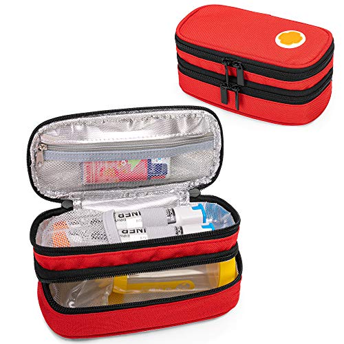 CURMIO Double Layer EpiPen Carrying Case for Kid, Portable Medicine Supplies Bag for 2 EpiPens, Auvi-Q, Syringes, Spacer, Nasal Spray, Home and Travel, Tangerine